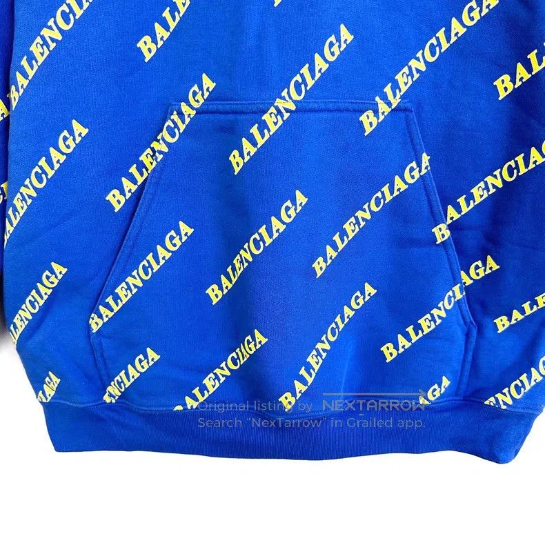 Balenciaga Balenciaga Blue Full Print Barrage Logo Hooded Sweatshirt Size US XS / EU 42 / 0 - 7 Thumbnail