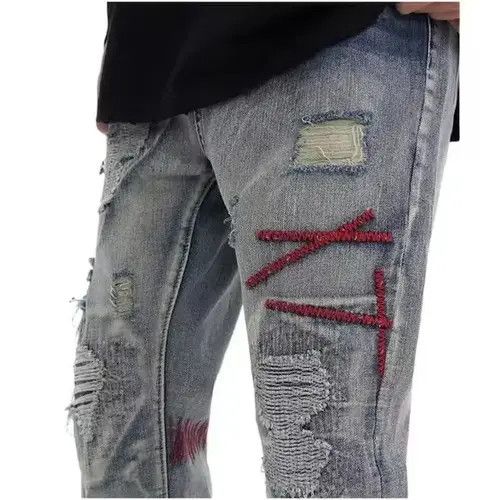 VIBE Patched Distressed Embroidery Blue Denim Jeans Size US 30 / EU 46 - 4 Thumbnail