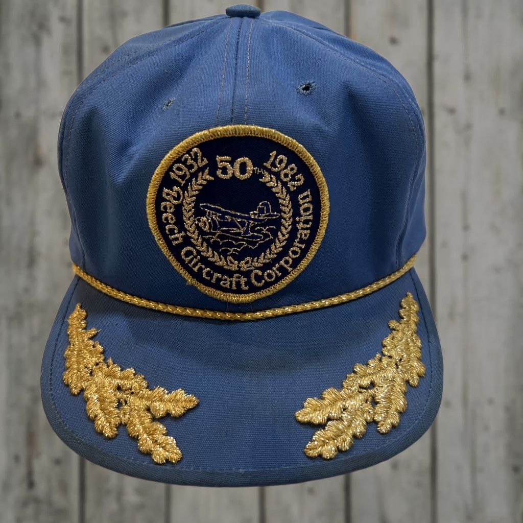 Vintage Towntalk Hat AdjustScrambled Eggs 1982 Beech Aircraft Corporation 50th Anniversary 6 Panel Adjustable Rope Men Blue Casual Baseball Cap Size ONE SIZE - 1 Thumbnail