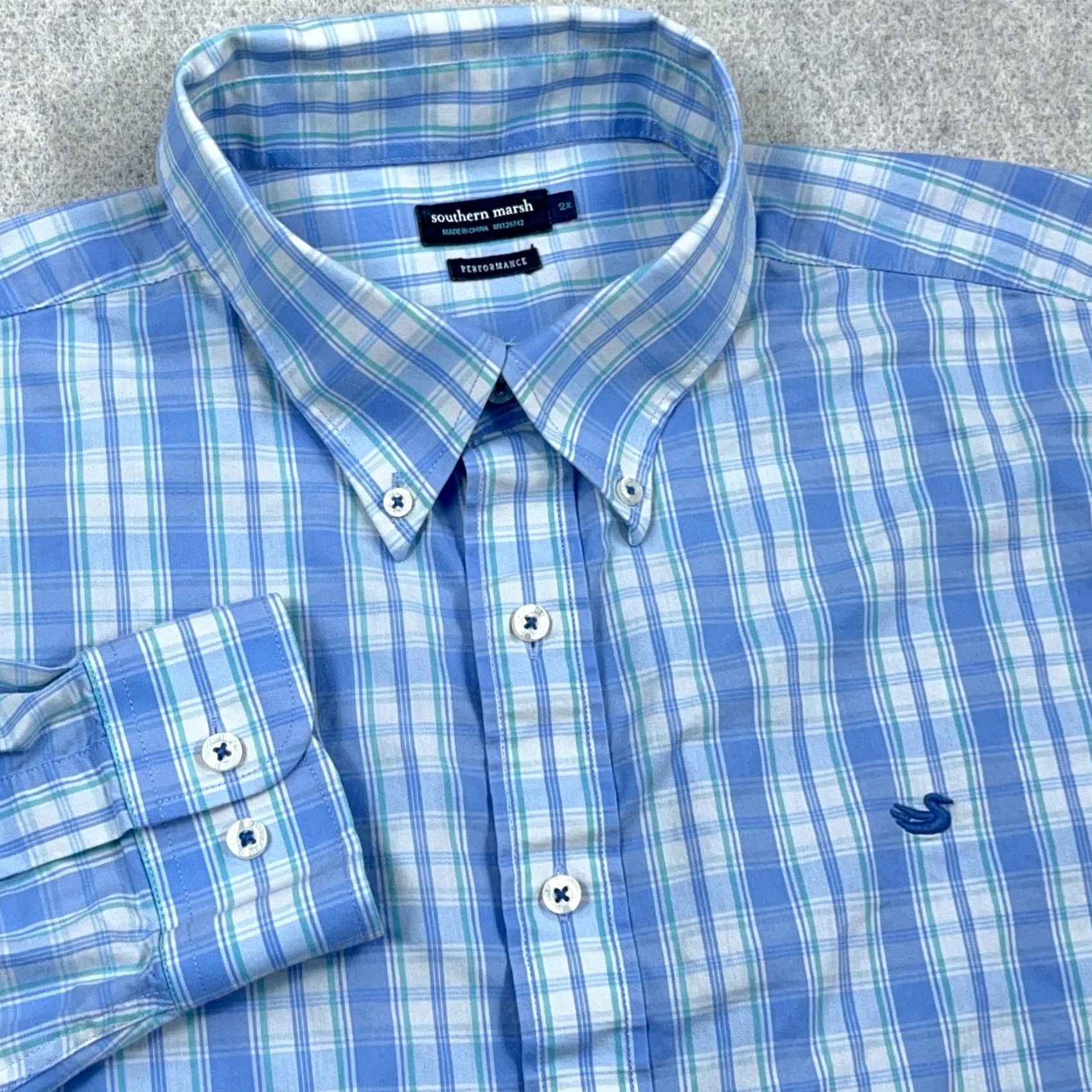 Vintage Southern Marsh Shirt Men 2XL Blue Plaid Button-Up Knit-Blend Wool? No, Cotton Nylon Spandex, Logo Modern Preppy Classic 2XL Mens Shirt Size 48R - 4 Thumbnail