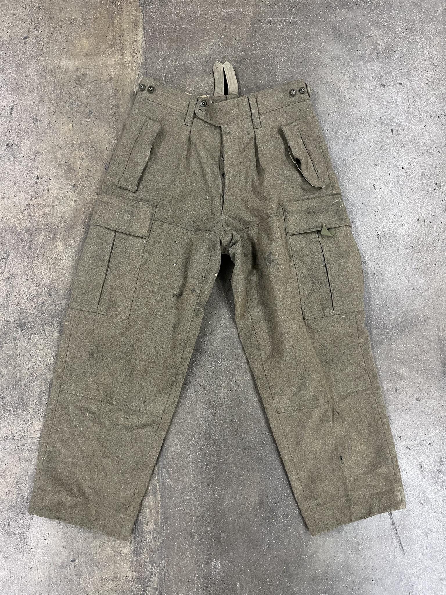 image of Vintage German Military Wool Cargo Pants in Green, Men's (Size 30)