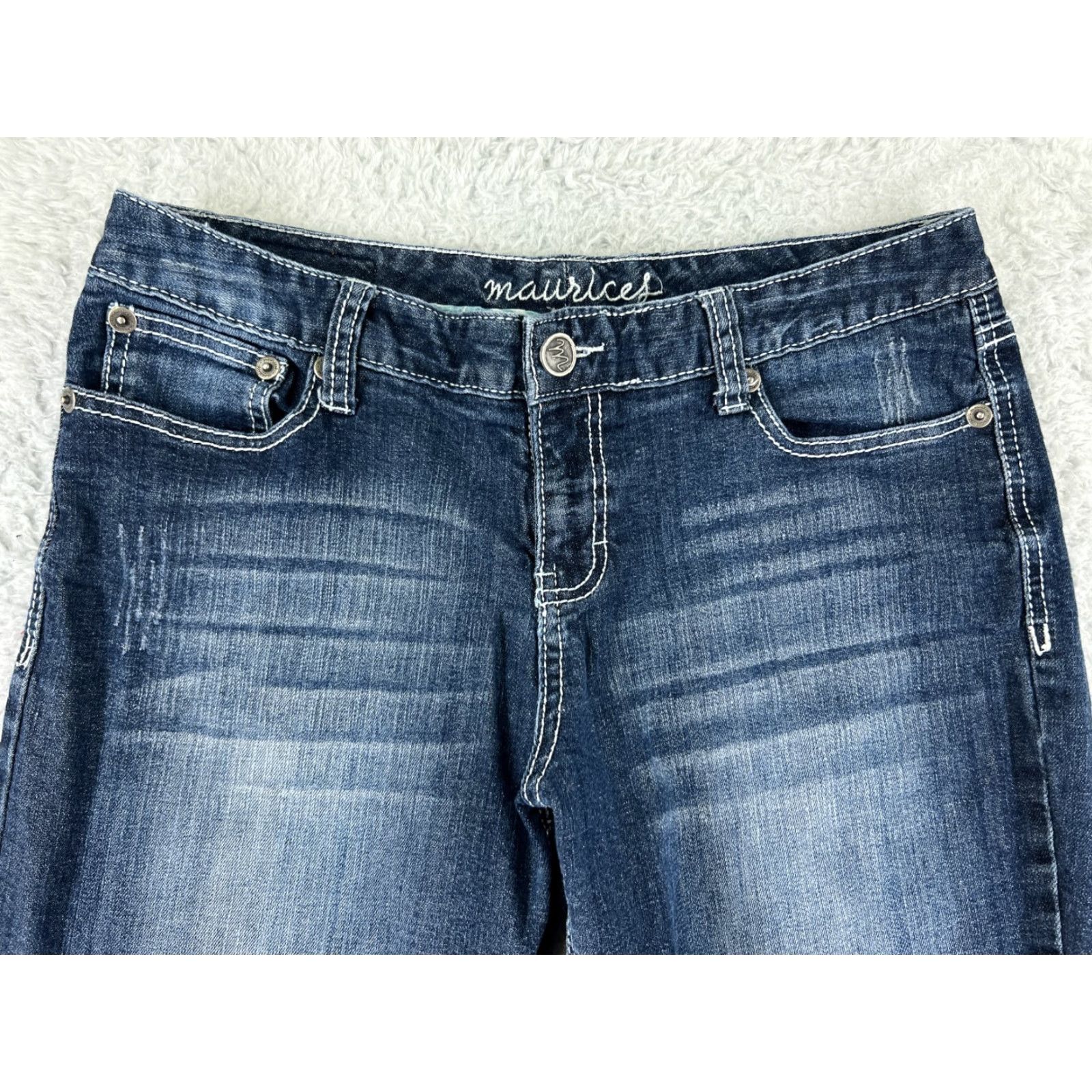 Vintage Maurices Women's Denim Jeans Bootcut Stretch Distressed Embroidered Cotton Medium Wash Size 11 Blue Size 32" / US 10 / IT 46 - 6 Thumbnail