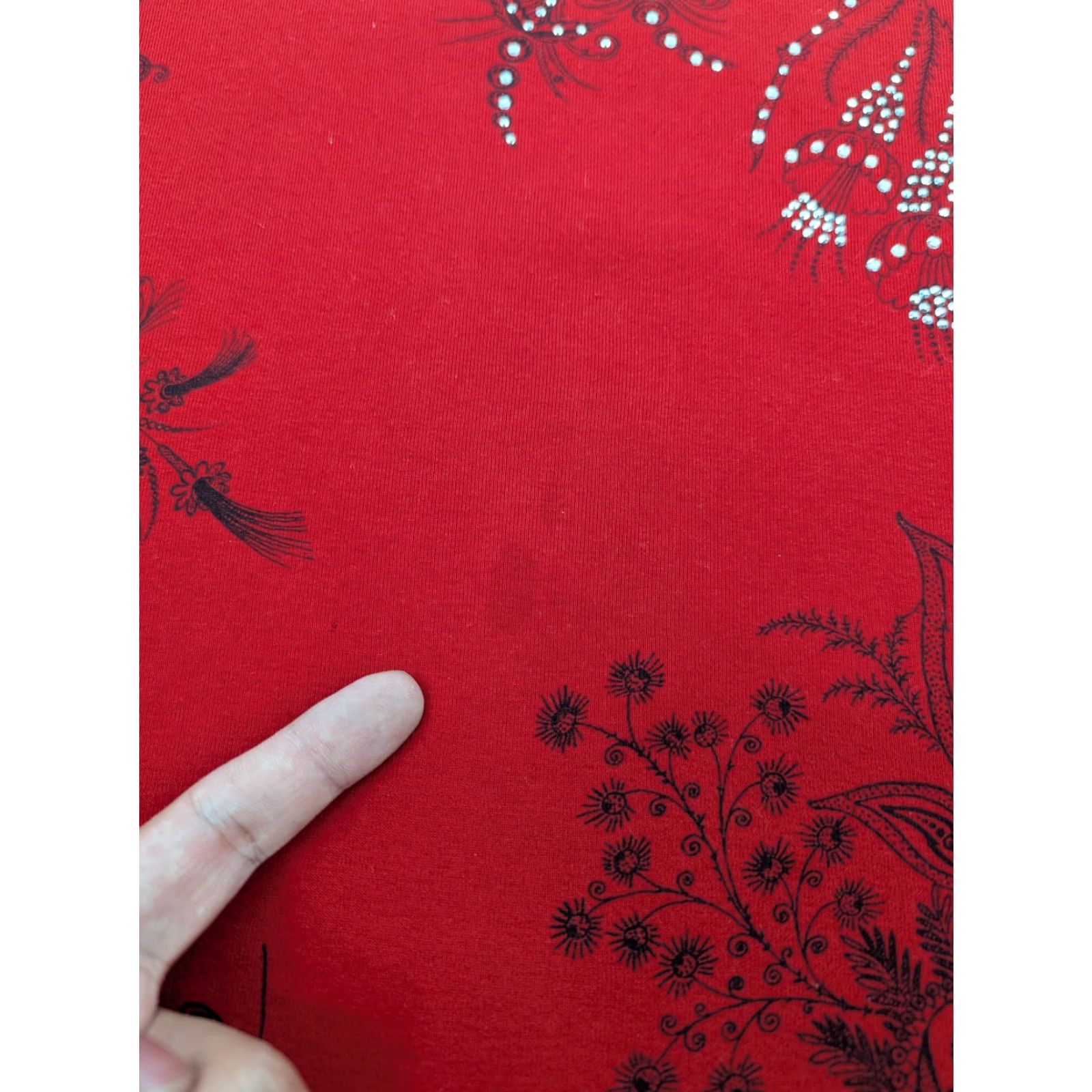 Vintage Jess & Jane Rhinestone Flower Print Red Tunic Top Shirt Blouse USA Women's Vintage Size XXL / US 16-18 / IT 52-54 - 3 Thumbnail