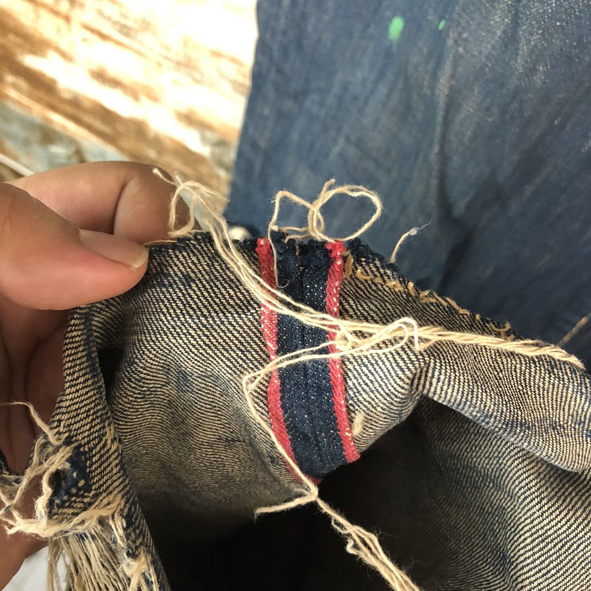 Okura Okura Blue Distressed ripped selvedge Denim Pants #A1444 Size US 35 - 15 Thumbnail