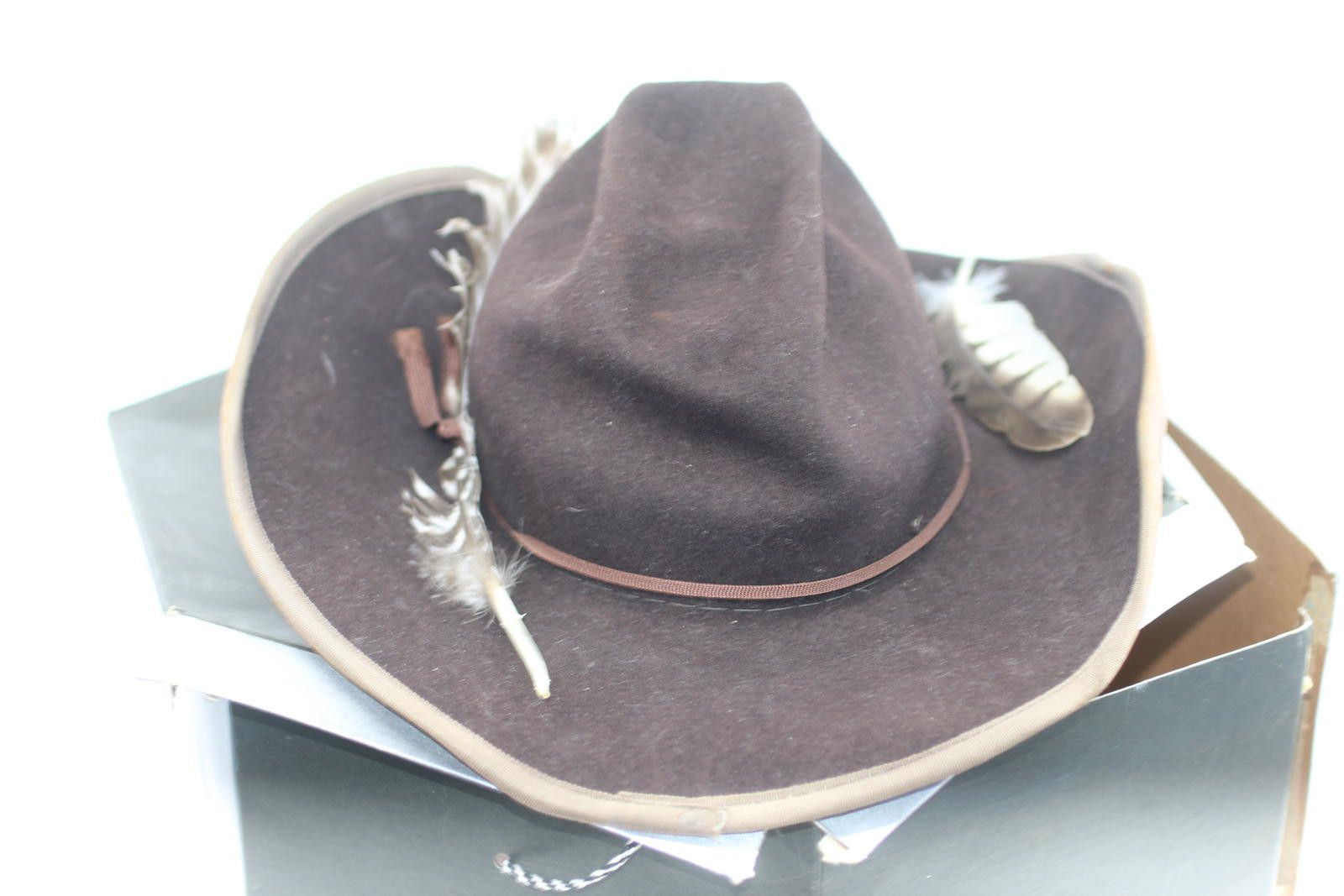 Other Vintage Smithbilt Brown Felt Cowboy Size6 3/4w/Sears Hat Box Size ONE SIZE - 6 Thumbnail