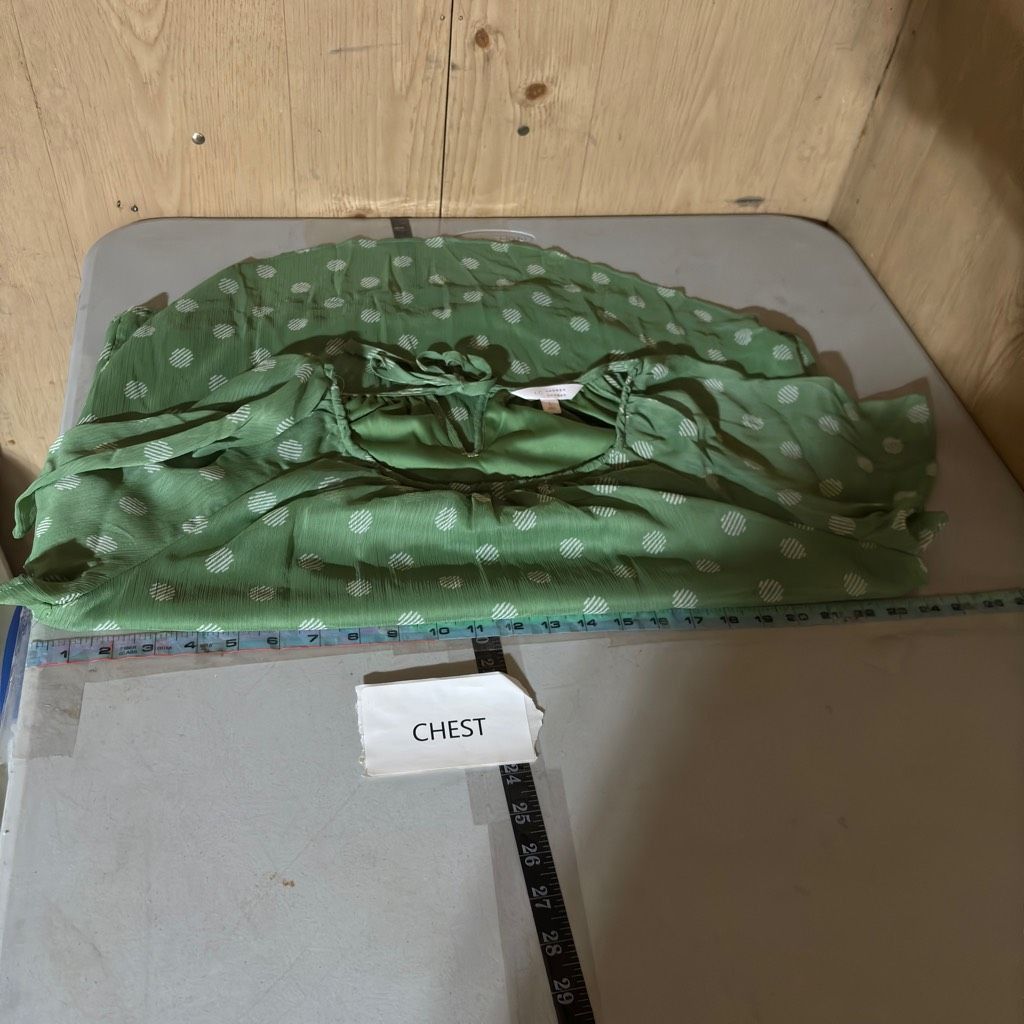 Other LC Lauren Conrad Geometric Print Sheer Chiffon Puff Sleeve Blouse Green Large 90 Size L / US 10 / IT 46 - 4 Thumbnail