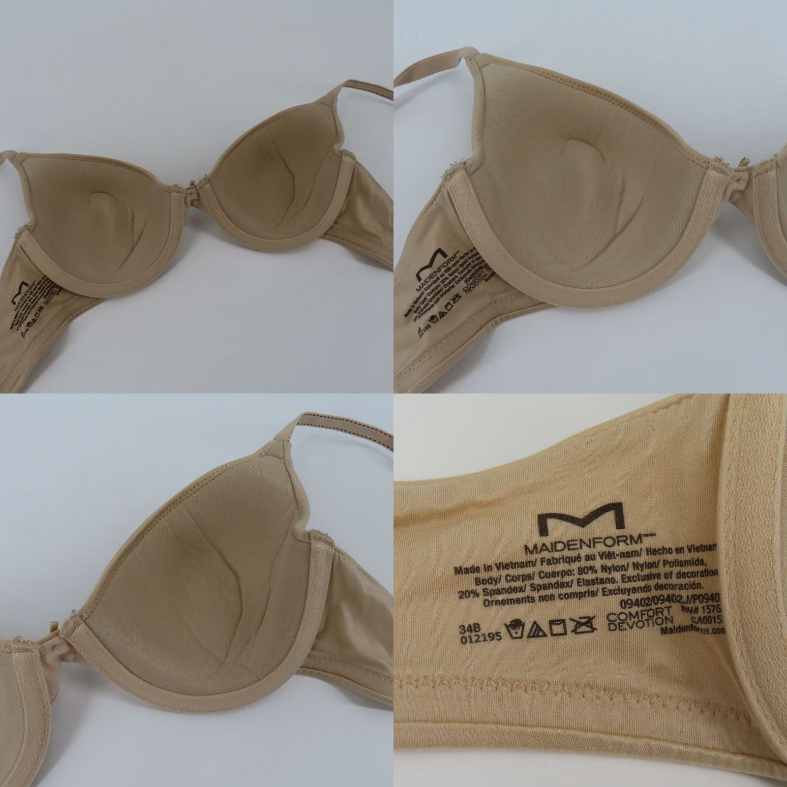 Vintage Maidenform 34B Bra Solid Beige 09402 Comfort Devotion Smooth Cup Underwire Lined T-Shirt Bra Womens Size ONE SIZE - 8 Thumbnail