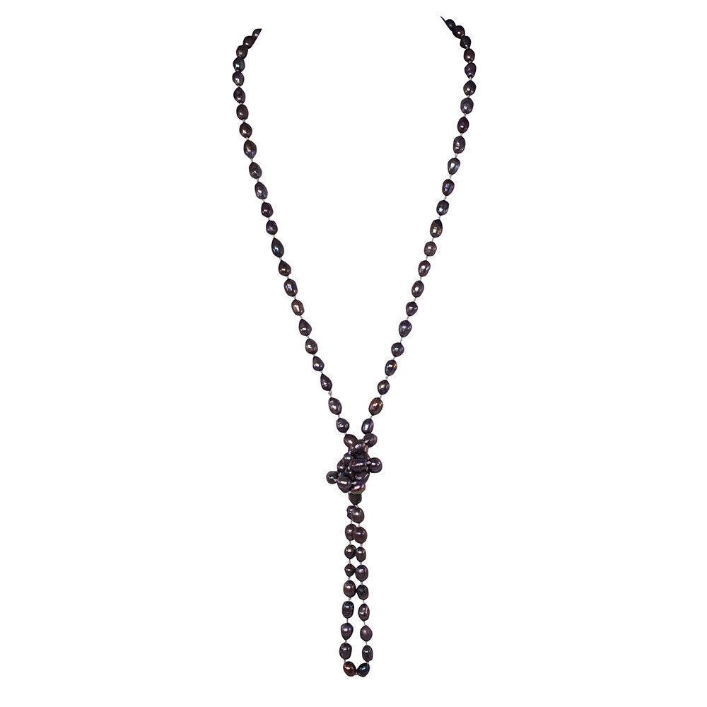 Baroque Grey Pearl Bead Flapper Necklace
