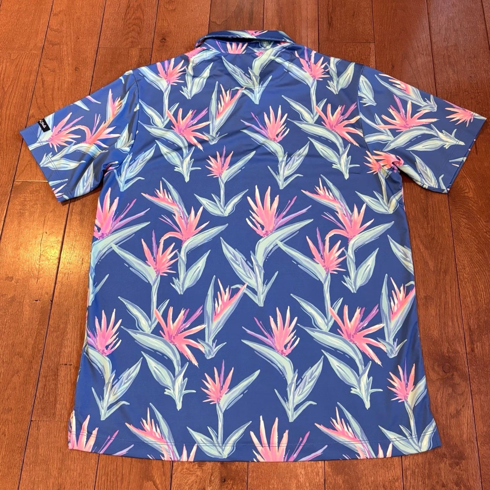 Vintage Blue Pink Tropical Floral Polo Shirt Mens Regular sz M Size US M / EU 48-50 / 2 - 7 Thumbnail