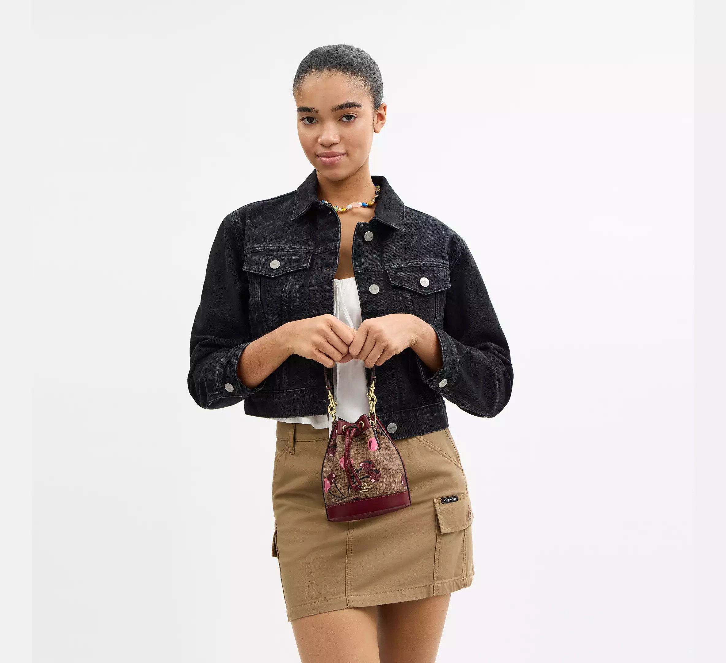 Coach 🍒 Mini Bucket Bag In Signature Canvas With Cherry CY738 Size ONE SIZE - 9 Thumbnail