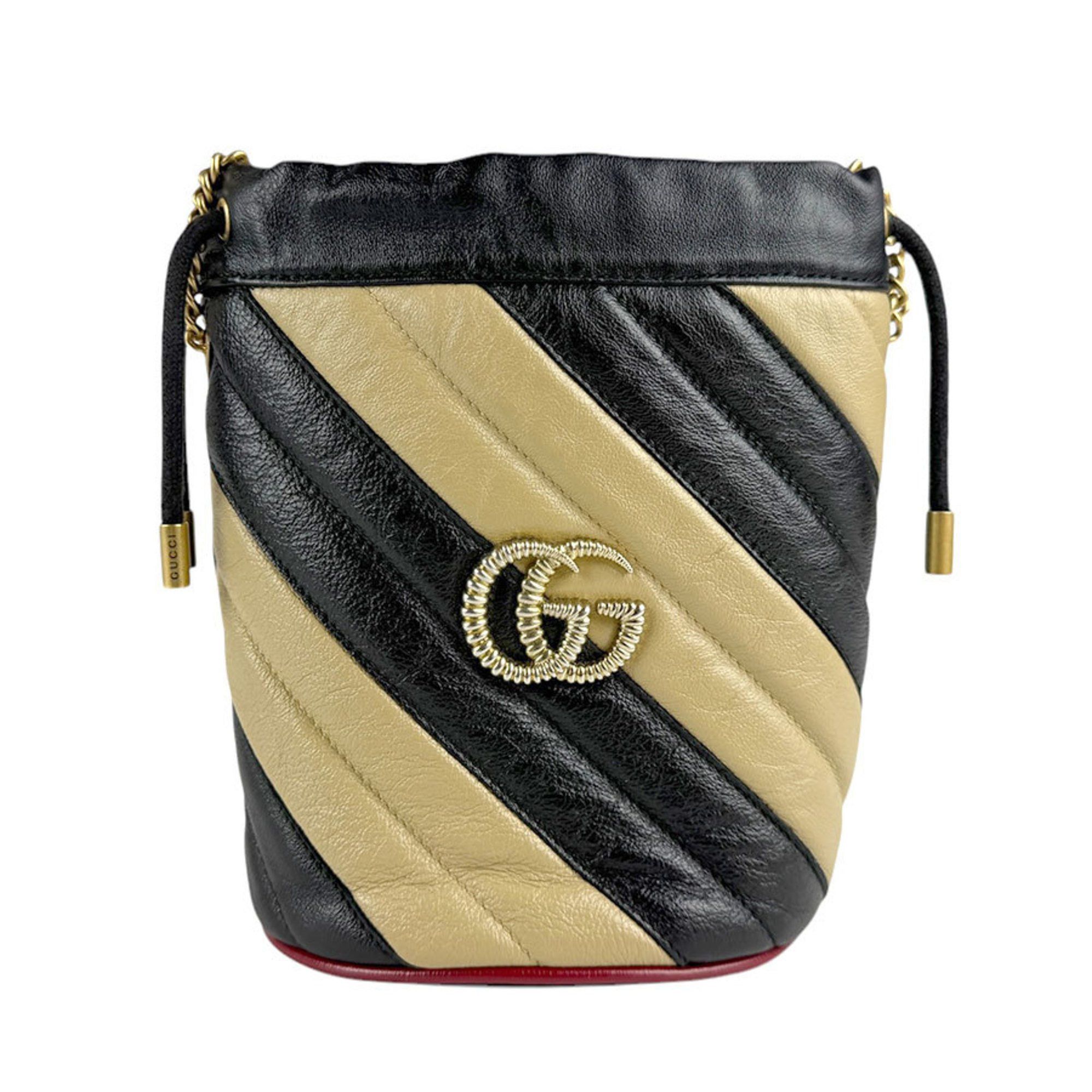 Gucci Shoulder Bag GG Marmont Leather Black X Beige Women's 573817 Z4601