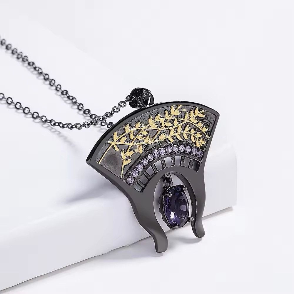 Jewelry Exquisite Black Gold Two-tone Purple Zircon Pendant Necklace Size ONE SIZE - 4 Thumbnail