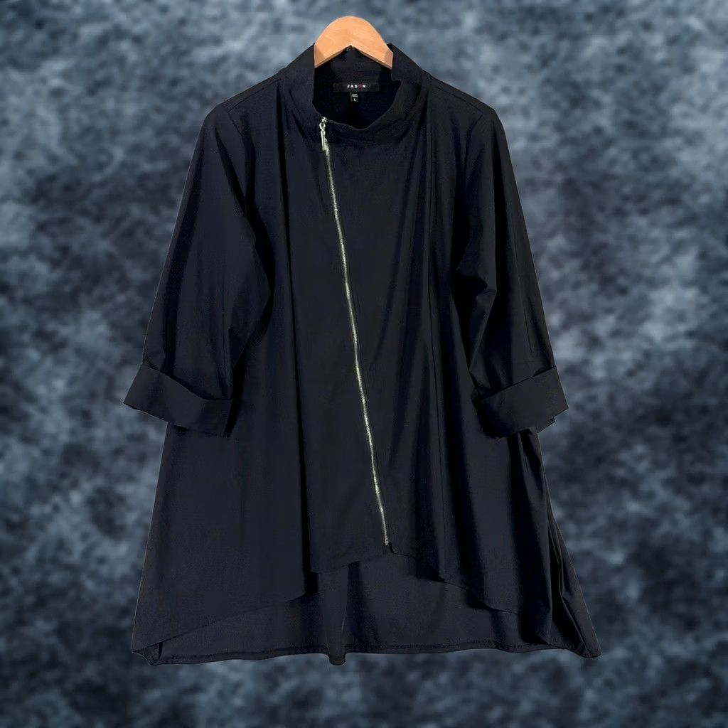 Vintage Comfy USA Jacket Long Black L Full Zip 3/4 Sleeve Lagenlook Art Vintage No Womens Size L / US 10 / IT 46 - 1 Thumbnail