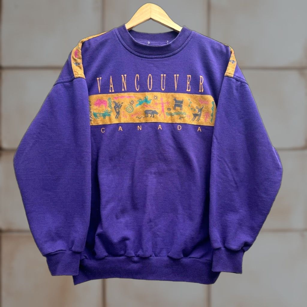 CO VINTAGE The Pacific Shirt Co Vancouver Med Suede Patch Purple Sweatshirt Canada 90s Mens M Pullover Shirt Size US M / EU 48-50 / 2 - 1 Thumbnail
