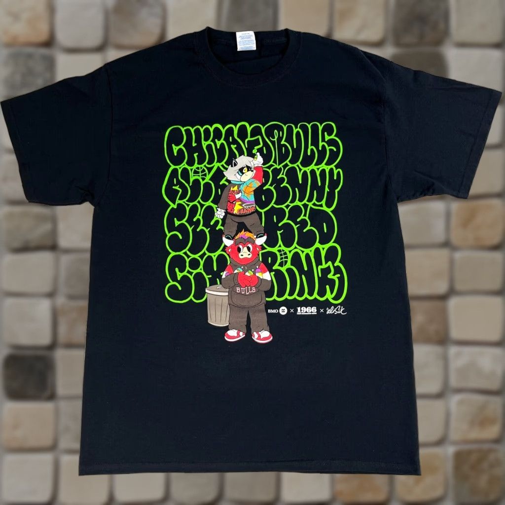 Port & Company Chicago Bulls T-Shirt Port & Company Black Cotton Short Sleeve Crew Neck Sz L Mens Graffiti Art Ali Six 1966 BMO x Size US L / EU 52-54 / 3 - 1 Thumbnail