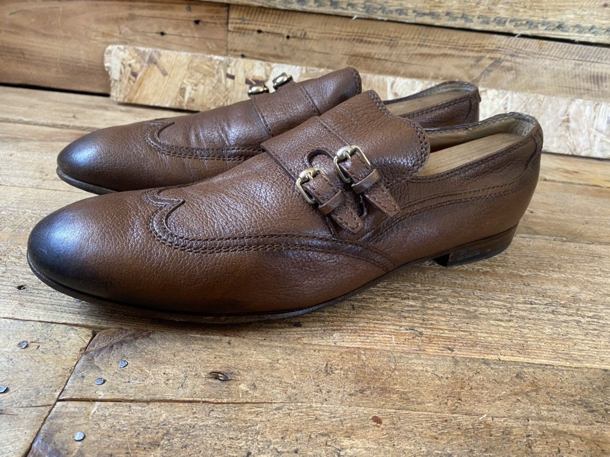 Gucci brown double monk strap brown leather shoes uk10sz44