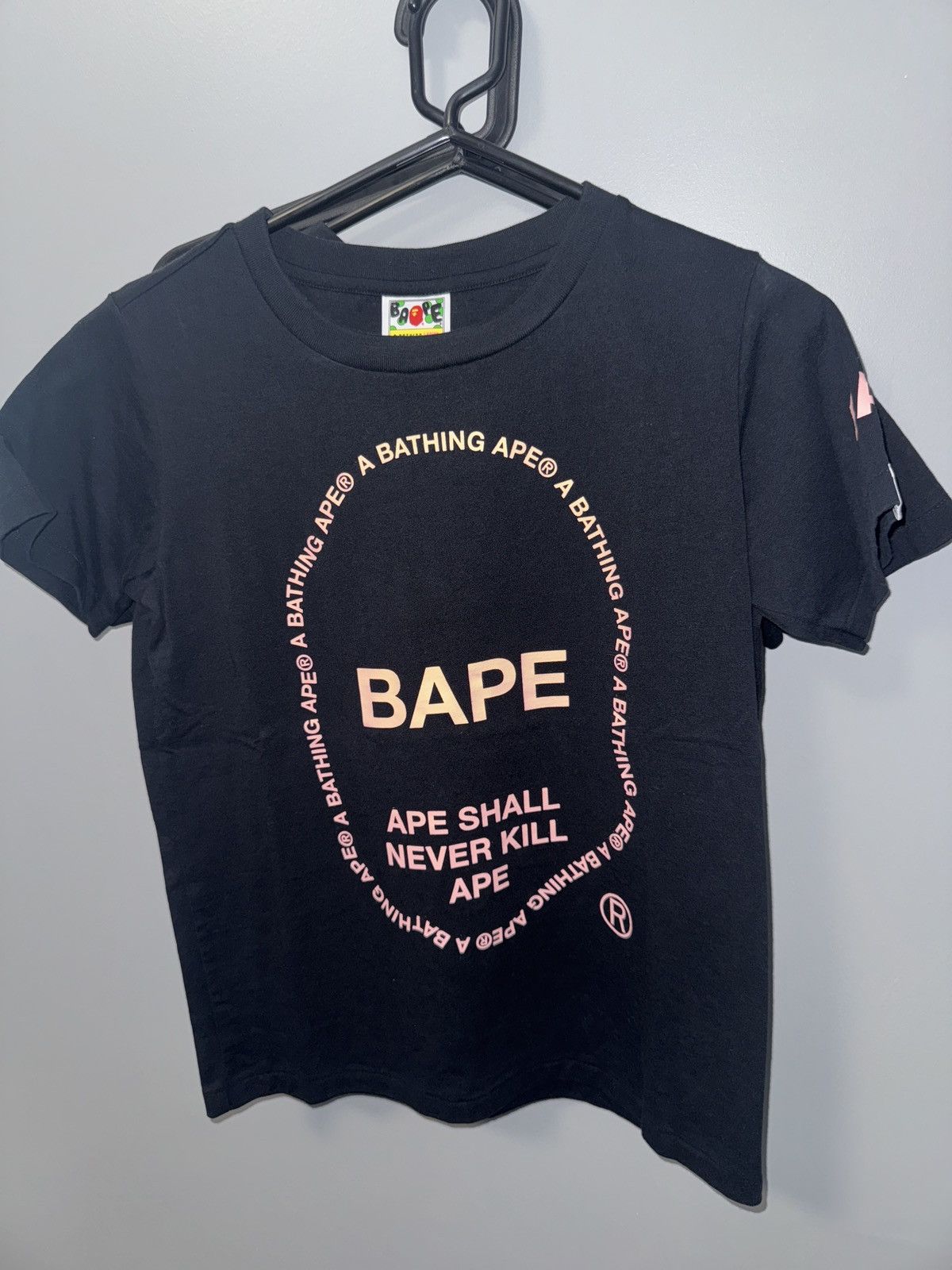 Bape Bape black tee with baby pink A Bathing Ape logo written Size XS / US 0-2 / IT 36-38 - 1 Thumbnail