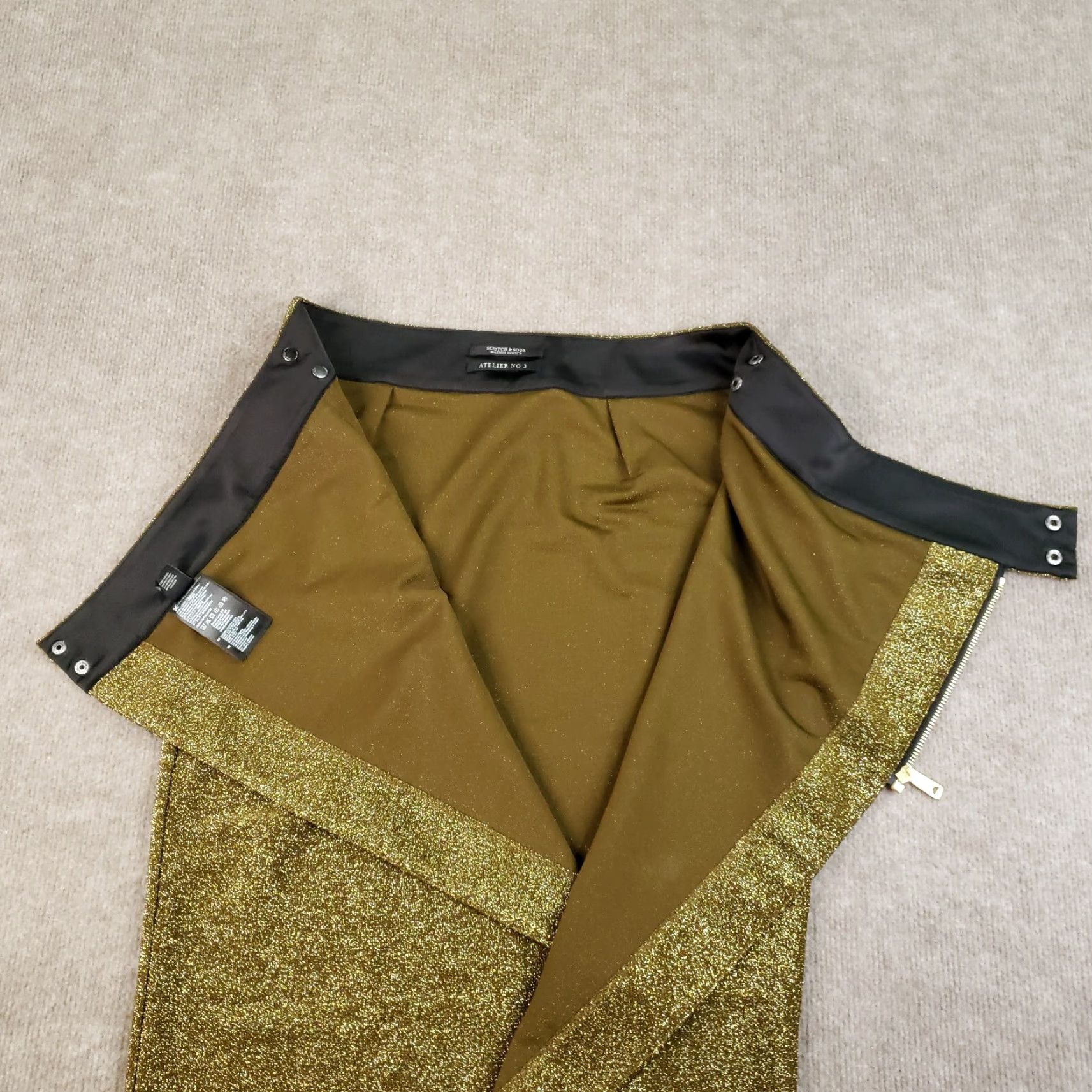 Scotch & Soda Scotch & Soda Lurex Pencil Skirt Womens Small Gold Metaliic Wrap Stretch Gold Polyester Spandex Glitter Knee Length Wrap Style Stretch Skirt Size 28" / US 6 / IT 42 - 7 Thumbnail