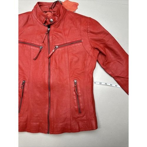 Other Leather Farm Womens Red Slim Motorcycle Jacket Genuine Leath Size M / US 6-8 / IT 42-44 - 6 Thumbnail