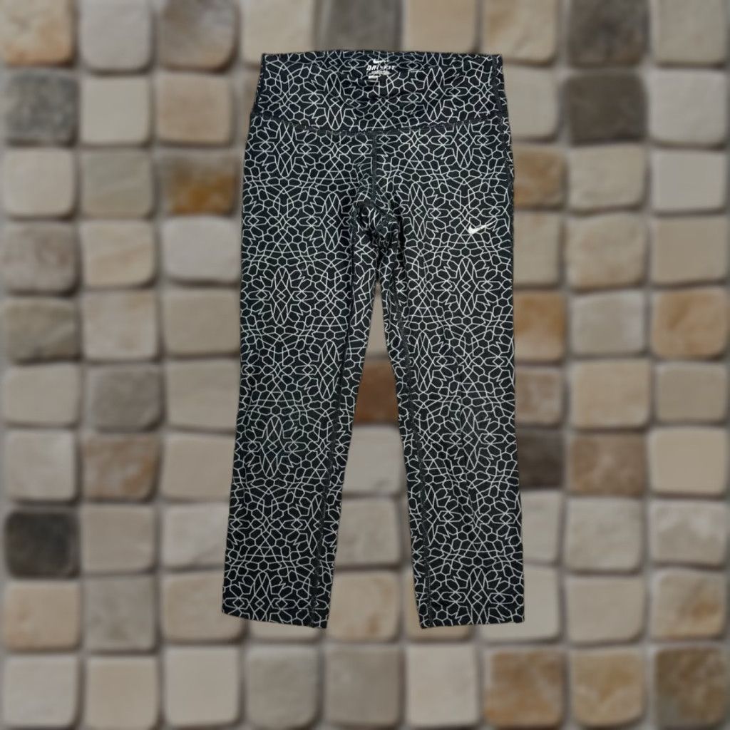 Nike Nike Leggings Womens XS Black Dri Fit Geometric Print Logo Stretch Low Rise Size 26" / US 2 / IT 38 - 1 Thumbnail