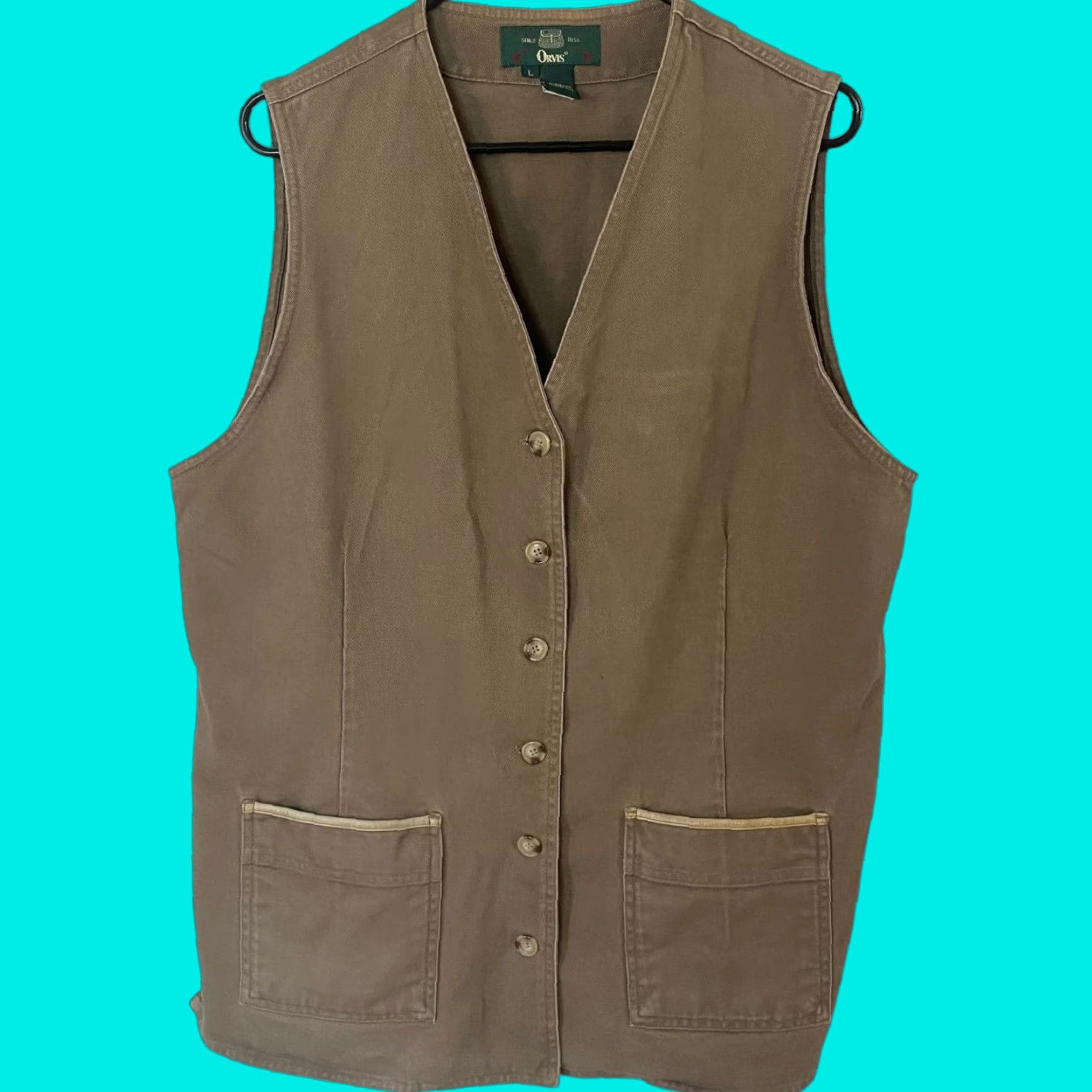 Orvis VINTAGE Orvis Cotton Twill Vest Womens Large Outdoor Hiking Fishing Sleeveless Brown Button Front Size L / US 10 / IT 46 - 1 Thumbnail