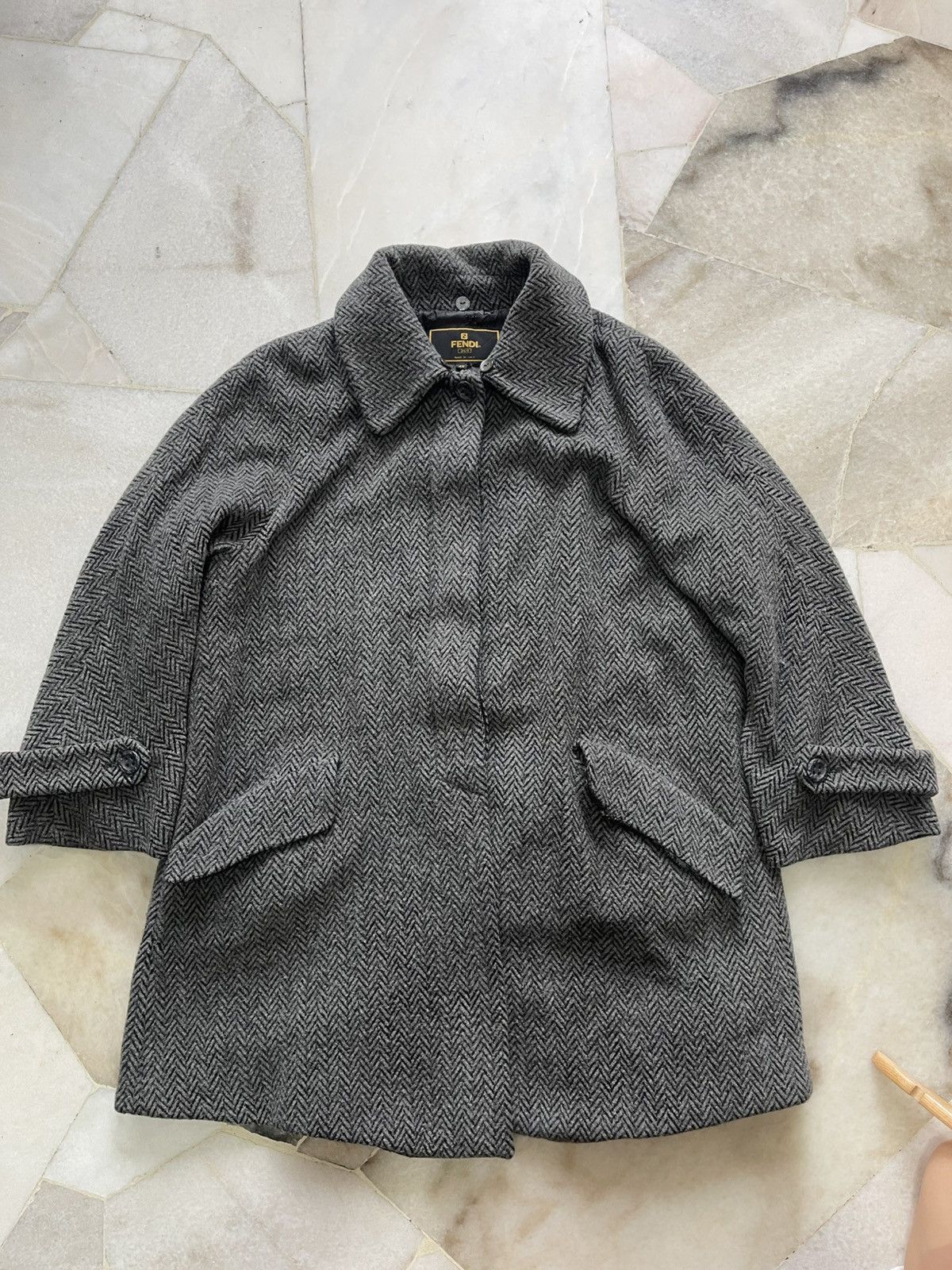Fendi 90s Fendi Herringbone Alpaca Mohair Long Coat Size US L / EU 52-54 / 3 - 7 Thumbnail