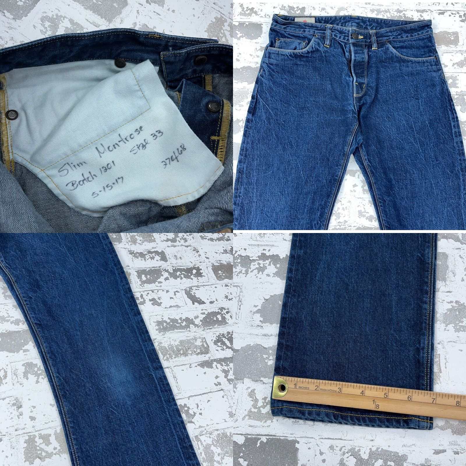Vintage Shockoe Atelier Jeans Men 33x28 Slim Straight Denim Button Fly Dark Blue Wearable Vintage: No? (Note: This is a placeholder) Size US 33 - 8 Thumbnail