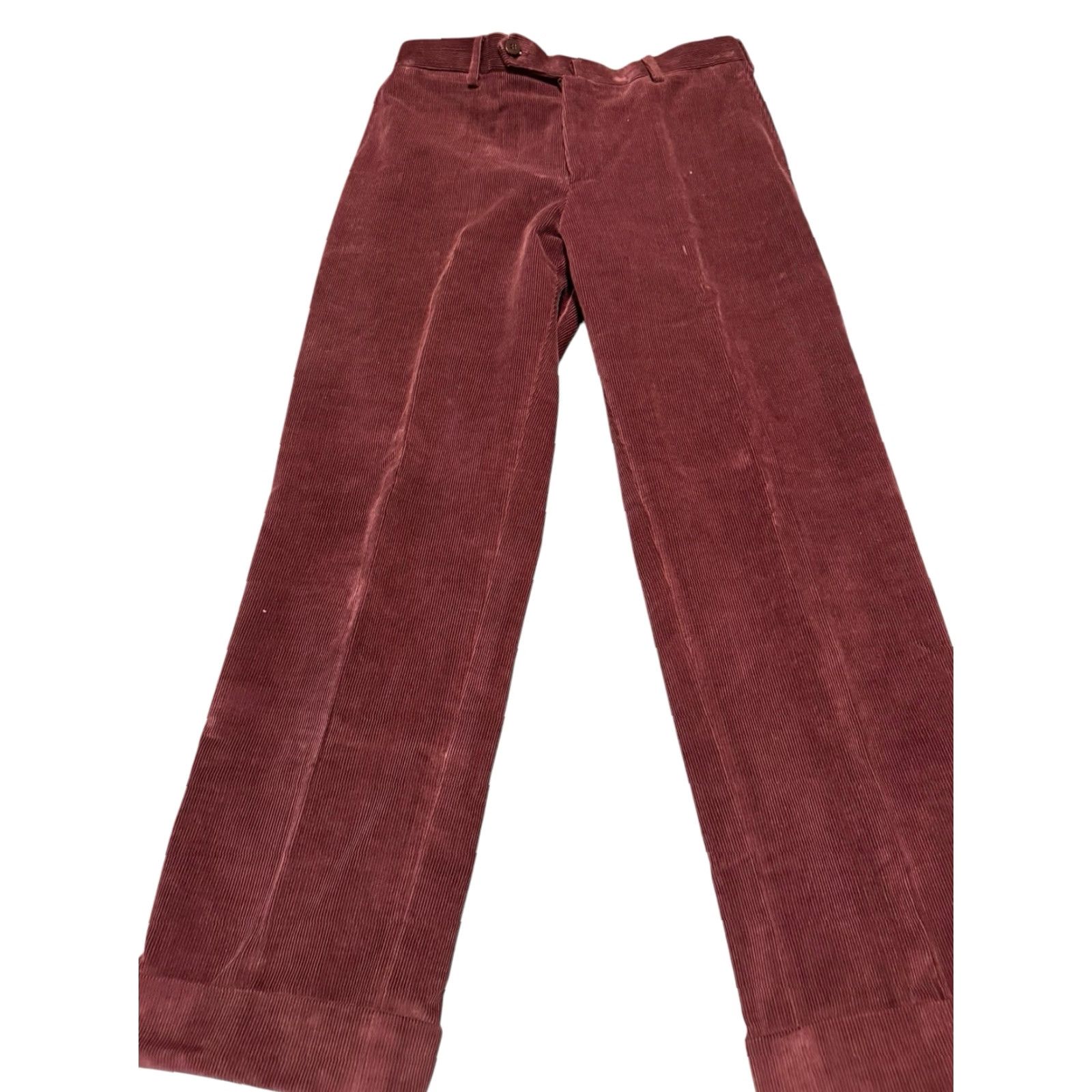 Isaia ISAIA Napoli Corduroy Pants Flat Front Dress Trouser Italy 48 9R (US 32) Red Slim 5-Pocket Design Dress Pants Men Size US 32 / EU 48 - 2 Thumbnail