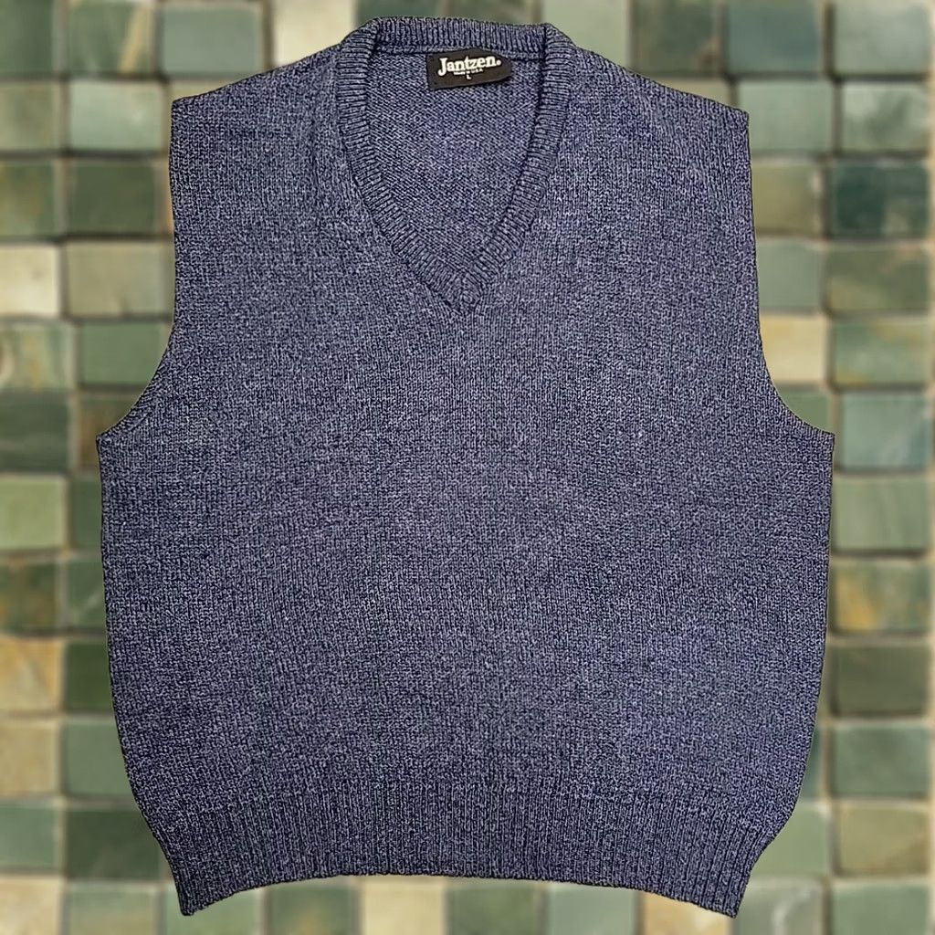 Jantzen VINTAGE Jantzen Sweater Vest Men Large Blue V-Neck Wool Blend 1980s Made In USA Size US L / EU 52-54 / 3 - 1 Thumbnail