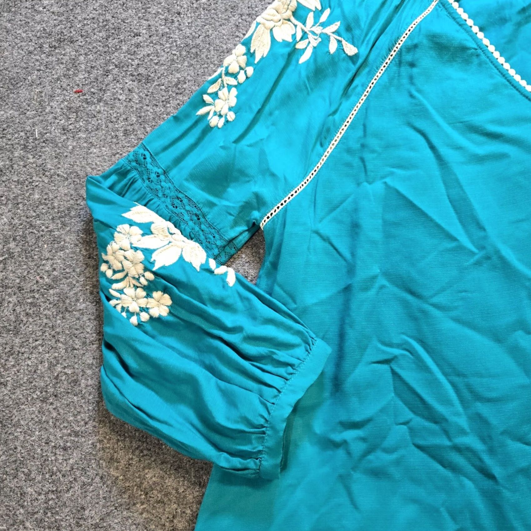 Vintage Sundance Blouse Women Size M Green White Floral Embroidery Peasant Boho Casual Shirt Size M / US 6-8 / IT 42-44 - 3 Thumbnail