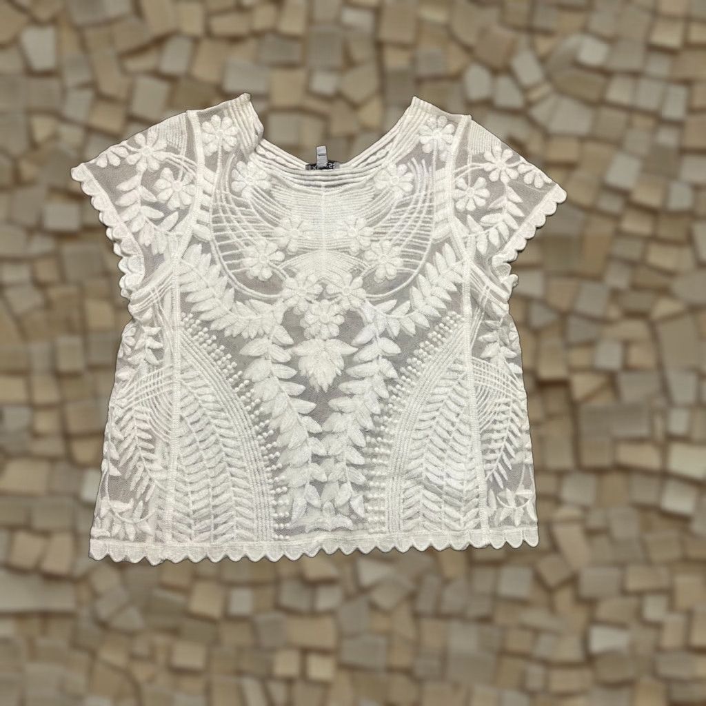 Express Express Shirt Women's XS White Floral Lace Lightweight Size XS / US 0-2 / IT 36-38 - 1 Thumbnail