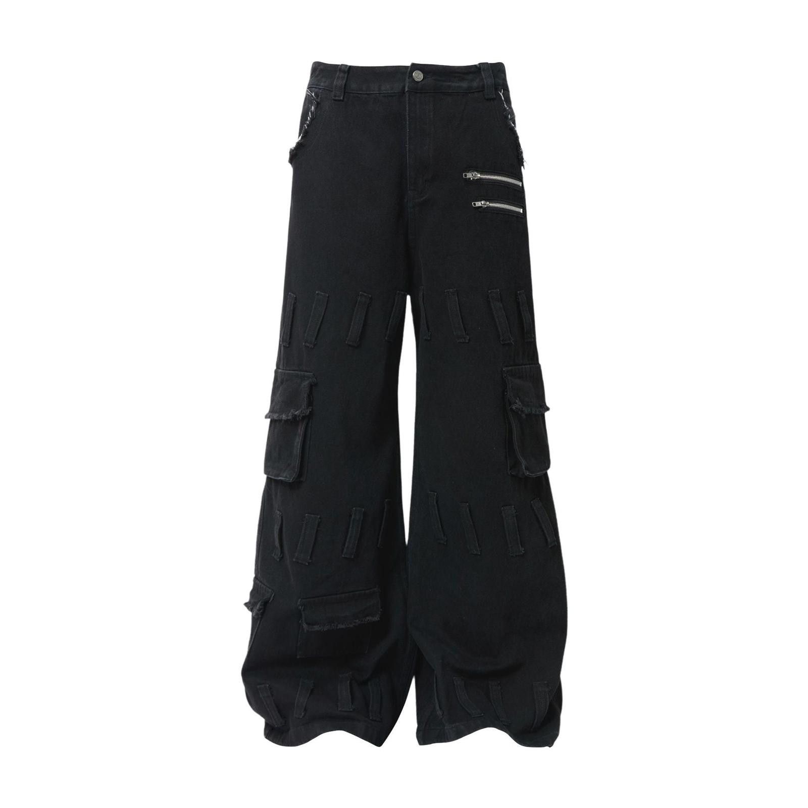 Japanese Brand Black Wide Leg Cargo Pants with Faux Fur Trim Size US 32 / EU 48 - 3 Thumbnail