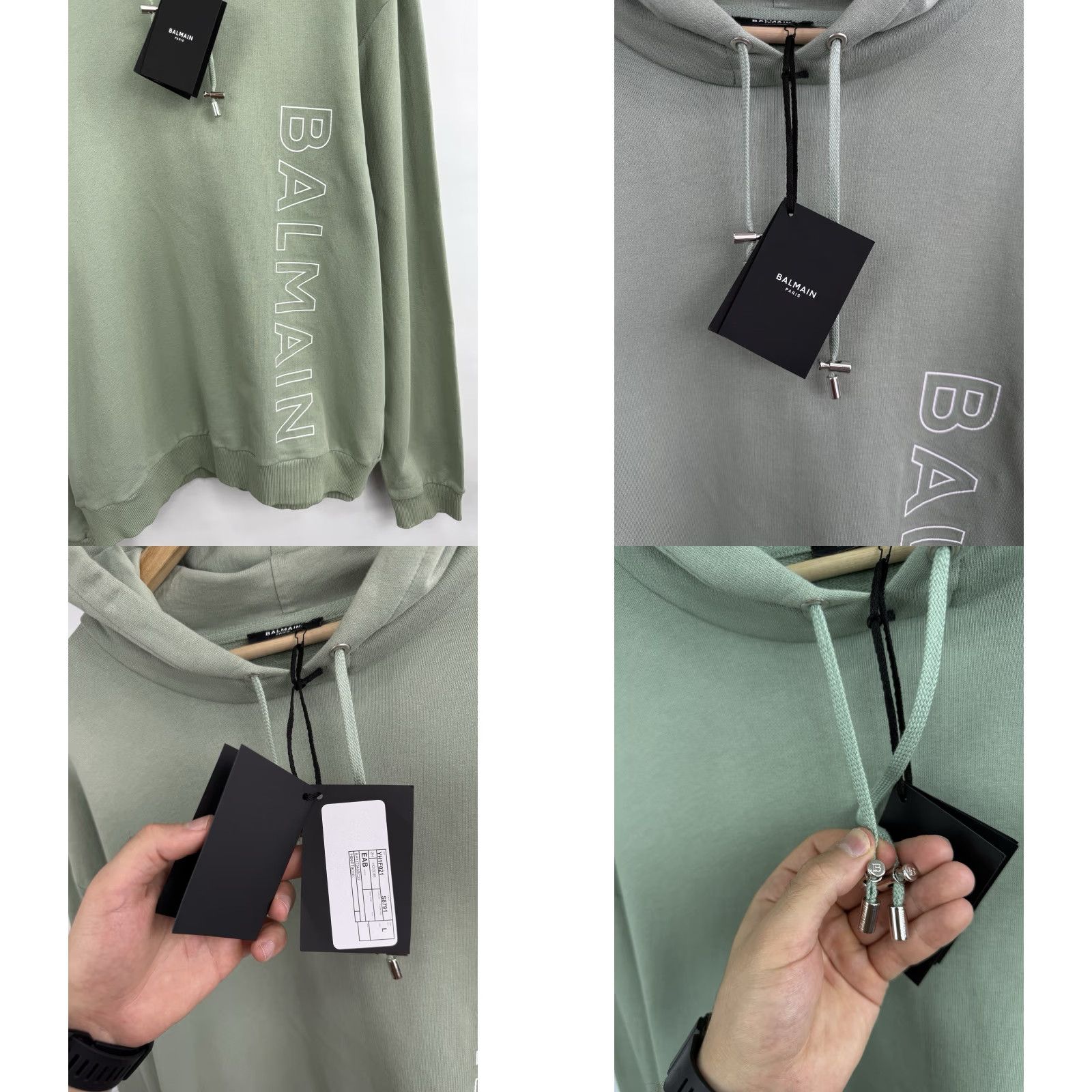 Balmain VINTAGE Balmain Paris Logo-Embossed Green Terry Hoodie L Mens Hoodie Logo Paris Green L Regular Pullover Size US L / EU 52-54 / 3 - 8 Thumbnail