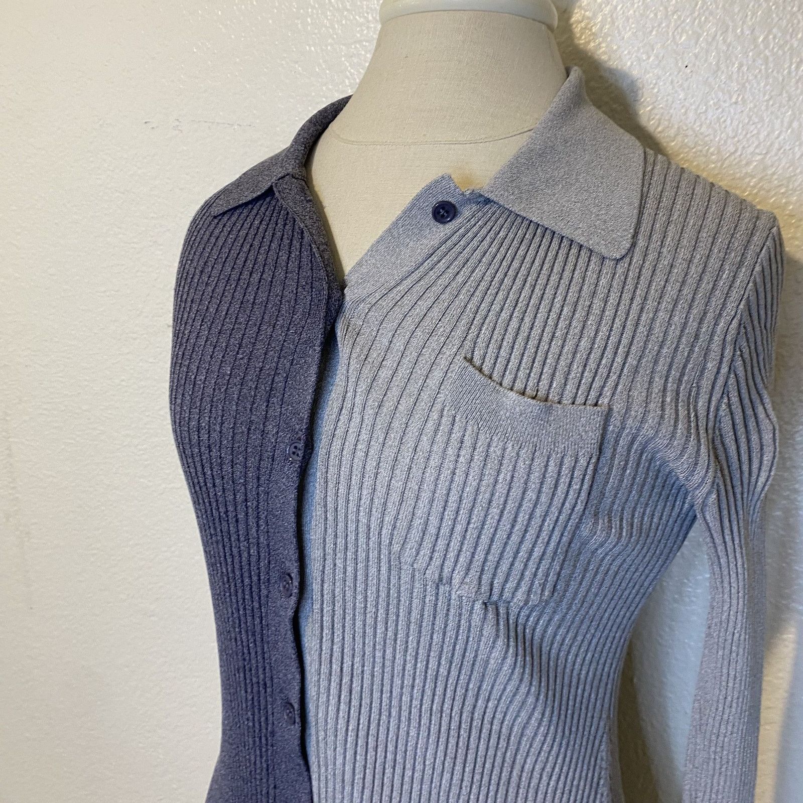 Staud Staud Milton Fama Gray Colorblock Ribbed Long Sleeve Shirt S Size S / US 4 / IT 40 - 3 Thumbnail