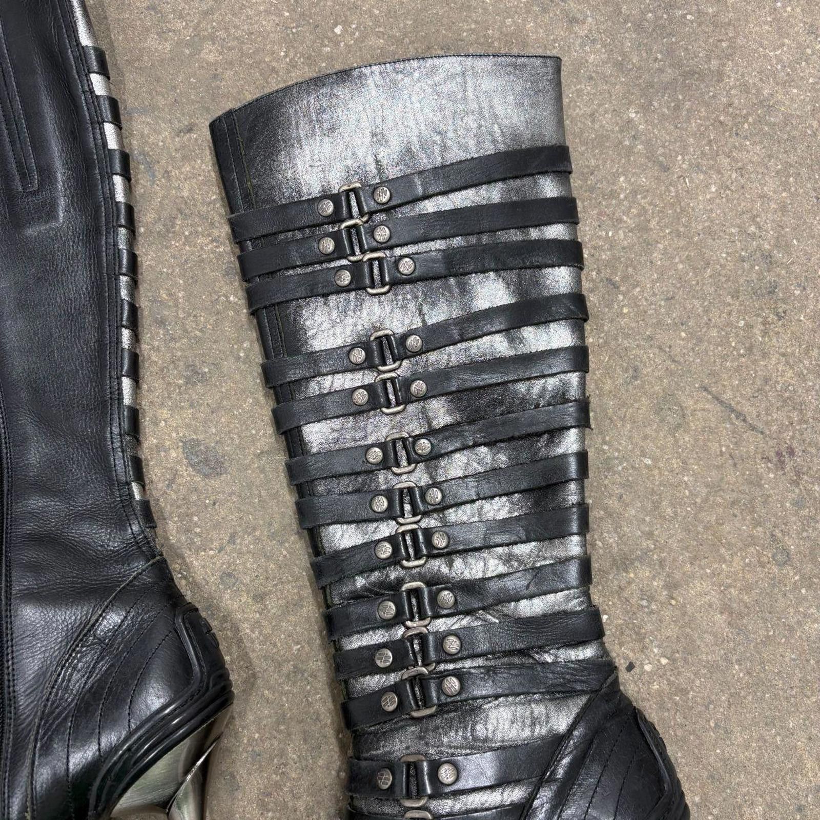 New Rock Vintage Y2K New Rock Black & Silver Metallic Stiletto Boots Size US 6.5 / IT 36.5 - 2 Thumbnail