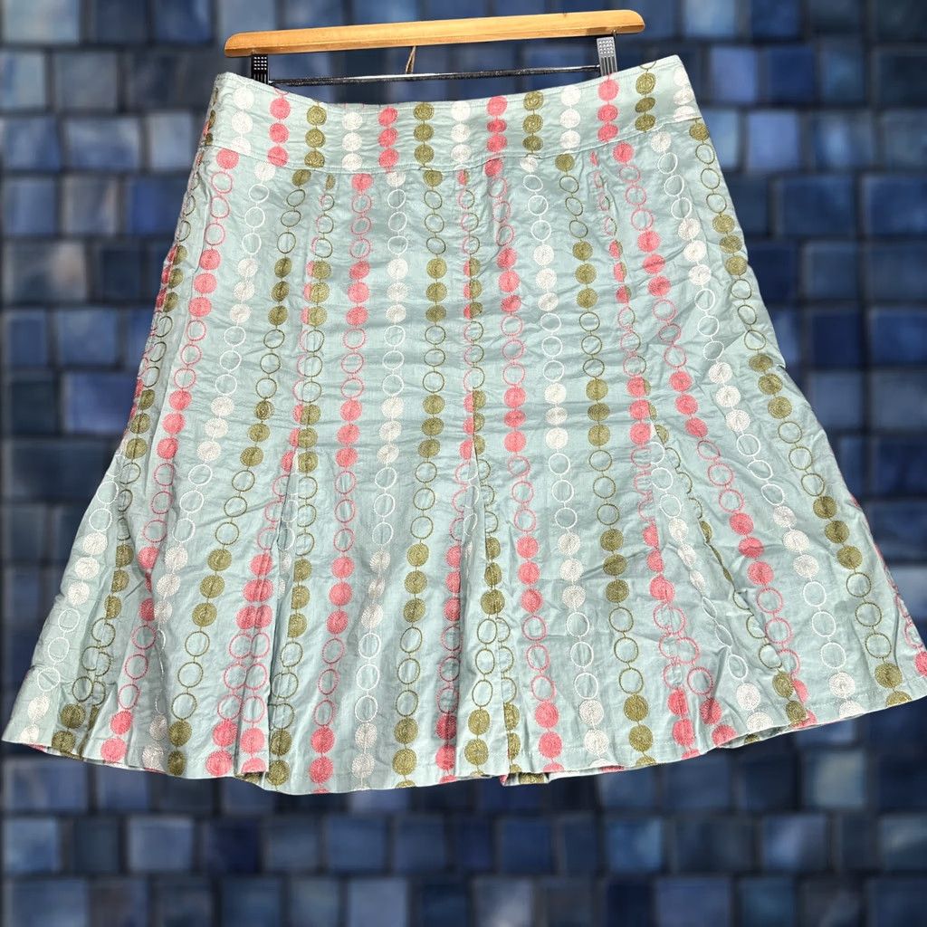 Vintage Gene Meyer Skirt Womens Size 12 Green Dot Cotton Aline Side Zip Lined Gored Hem Size 34" / US 12 / IT 48 - 1 Thumbnail