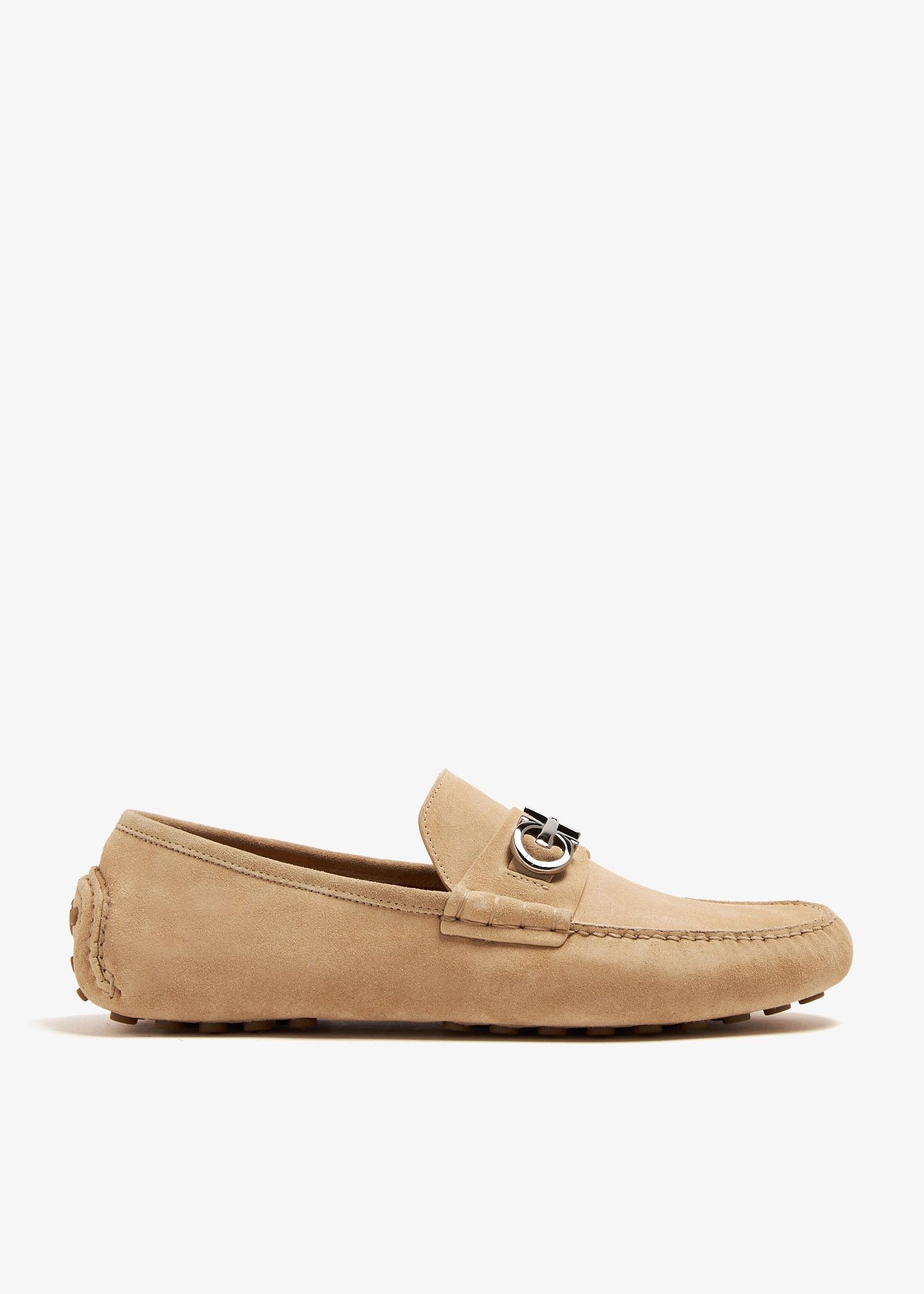 Salvatore Ferragamo o1s1rm0725 Gancini Suede Loafers in Beige Size US 10.5 / EU 43-44 - 1 Thumbnail