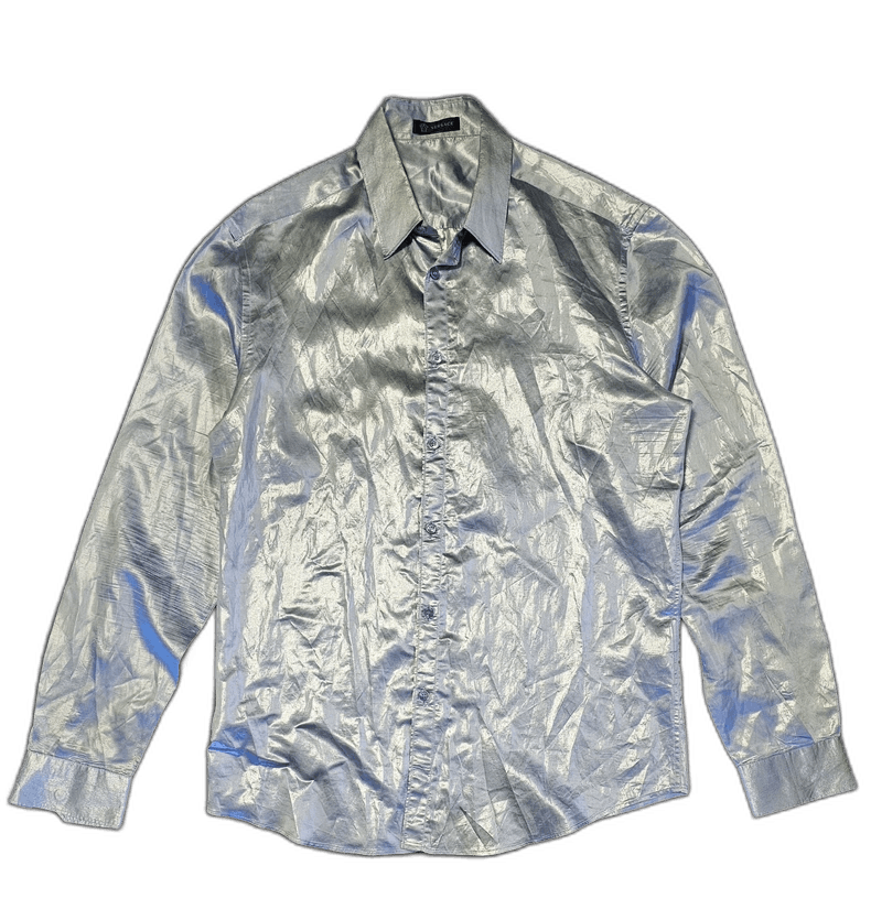 Versace Silver Silk Shirt with Minor Flaw Size US L / EU 52-54 / 3 - 1 Thumbnail