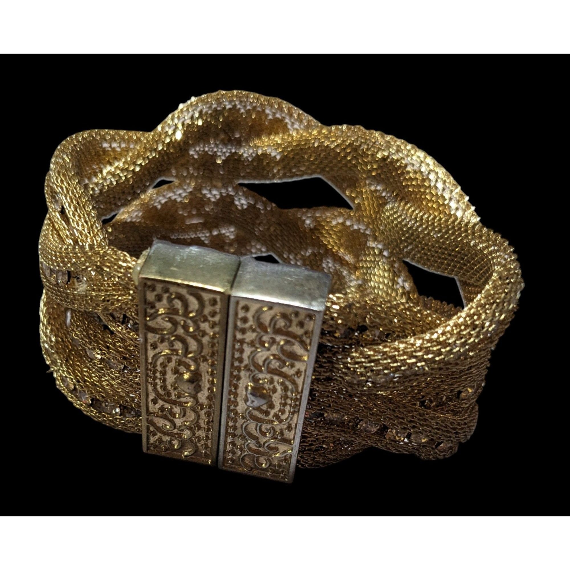 Other Vintage Gold Tone Mesh And Rhinestone Braided Magnetic Brace Size ONE SIZE - 5 Thumbnail