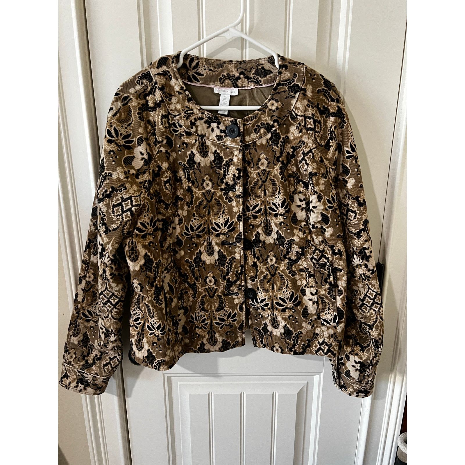 Charter Club Women’s Corduroy Blazer Jacket Beige Taupe Floral Button Up Size XL / US 12-14 / IT 48-50 - 3 Thumbnail