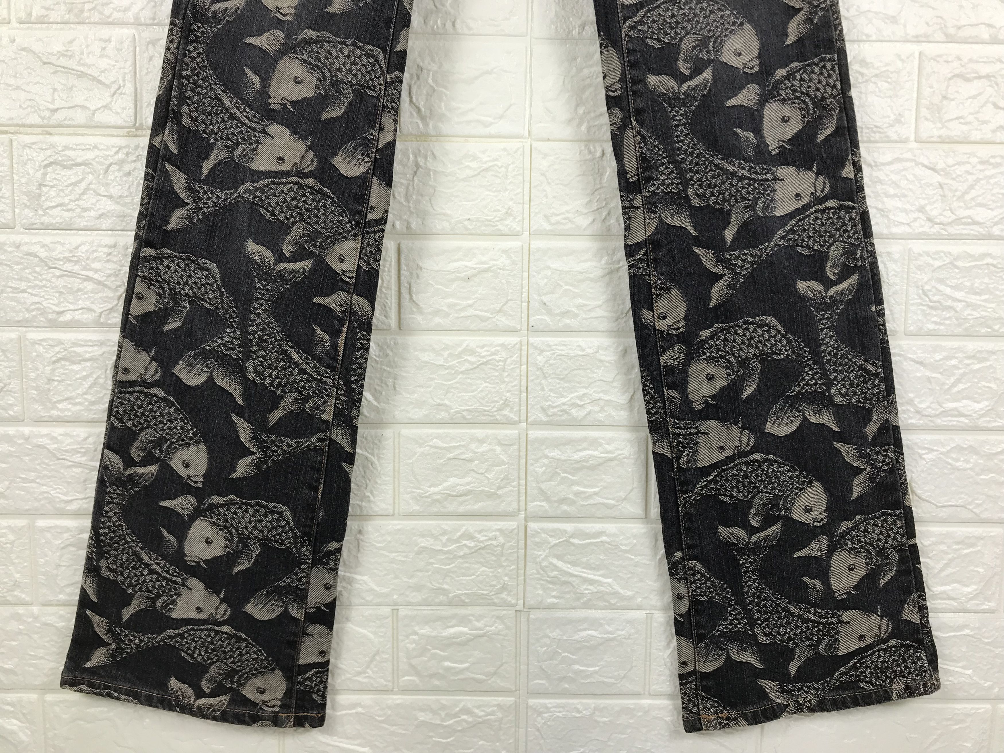 If Six Was Nine Vintage Japanese Art Embroidered Koi Fish Flare Jeans Size US 29 - 4 Thumbnail