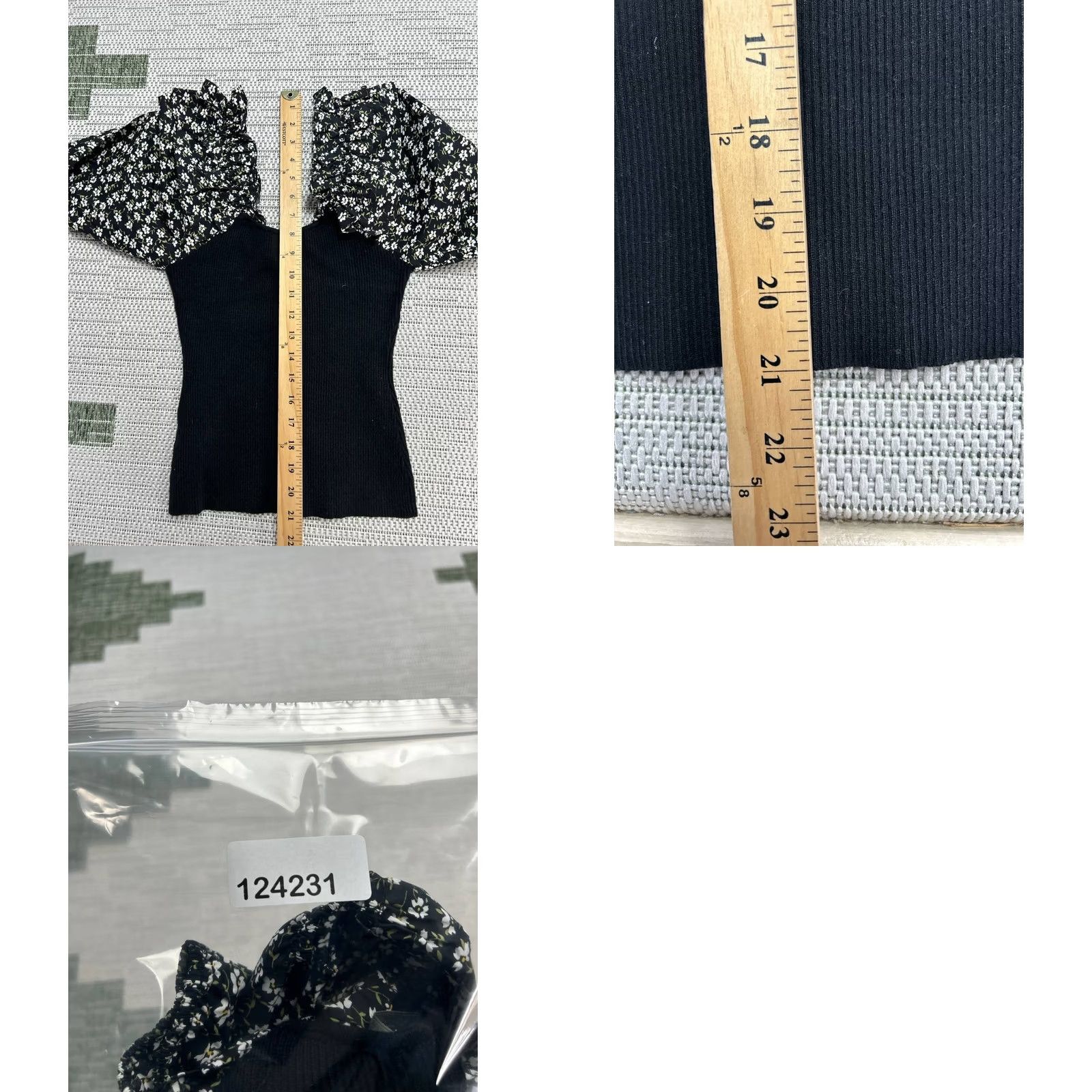 Anthropologie Anthropologie Sweater Womens PXS Black Woven Ruffle Sleeve Ditsy Floral Ribbed Size XS / US 0-2 / IT 36-38 - 8 Thumbnail
