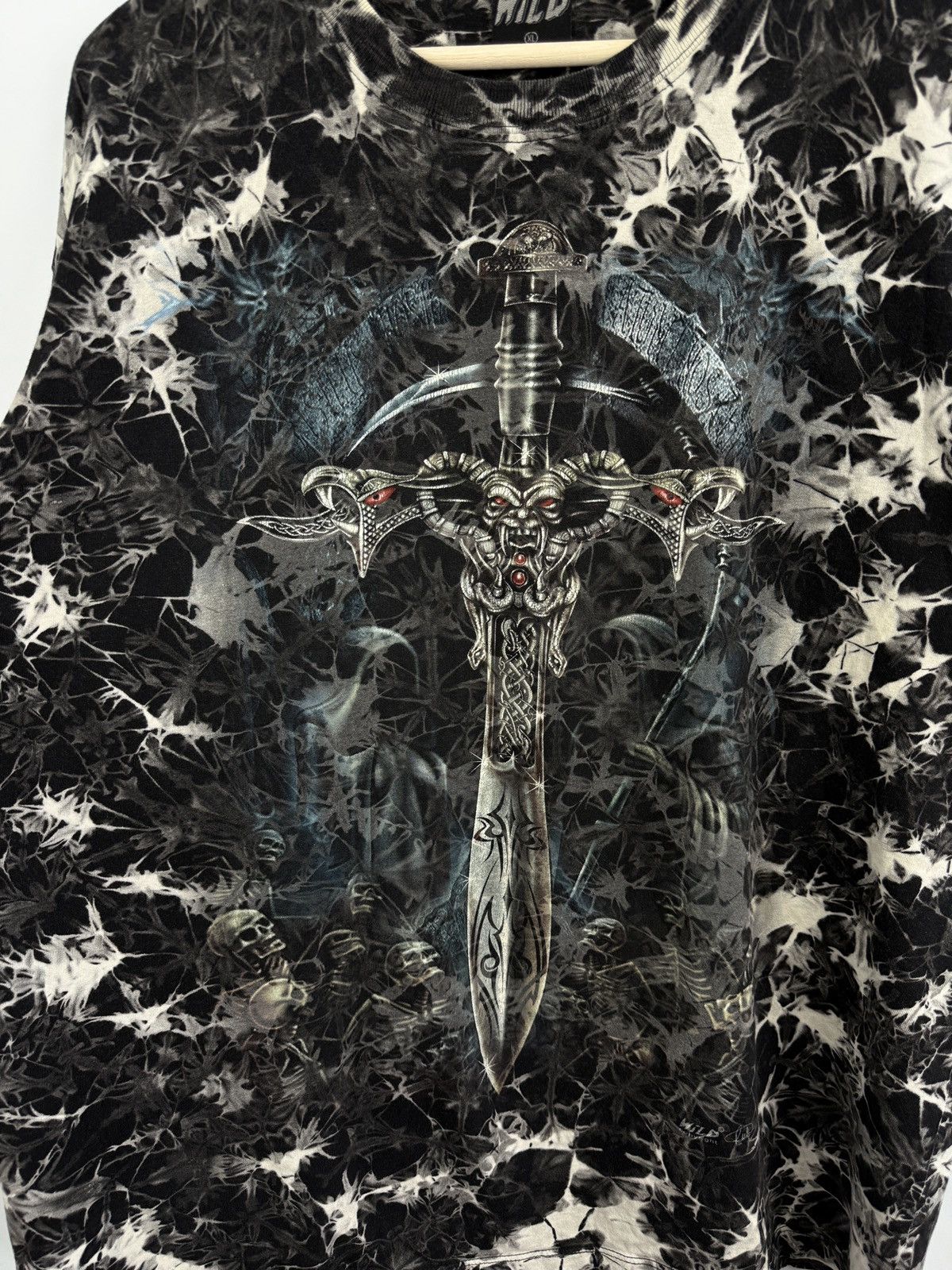 Affliction × No Fear × Tapout 🇺🇸💀Vintage 90s Skull Gothic Sword Graphic Tie Dye T-Shirt Size US XL / EU 56 / 4 - 4 Thumbnail