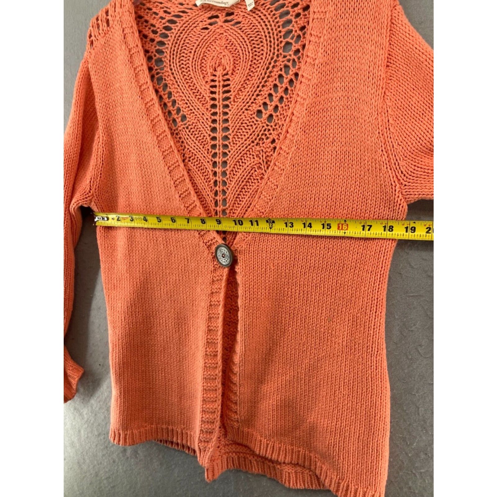 Soft Surroundings Soft Surroundings Cardigan Open-Knit V-Neck Orange Womens M Knit Sweater (Cotton Blend) Size M / US 6-8 / IT 42-44 - 2 Thumbnail