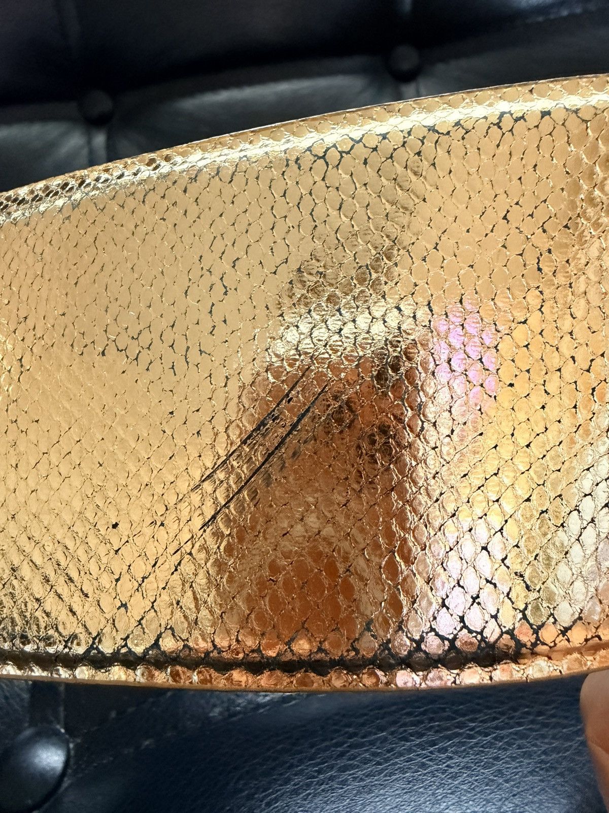 Other W. Kleinberg Wide Snakeskin Exotic Gold Leather Belt USA 34" Size ONE SIZE - 17 Thumbnail