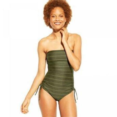 Other Olive Green Strapless Plaid One-Piece Swimsuit With Side Tie Size S / US 4 / IT 40 - 1 Thumbnail