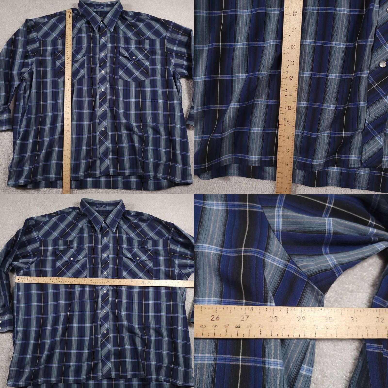Vintage Salmon River Traders Shirt Mens 3X Blue Plaid Long Sleeve Western Cowboy Pearl Snap Size US XXL / EU 58 / 5 - 8 Thumbnail