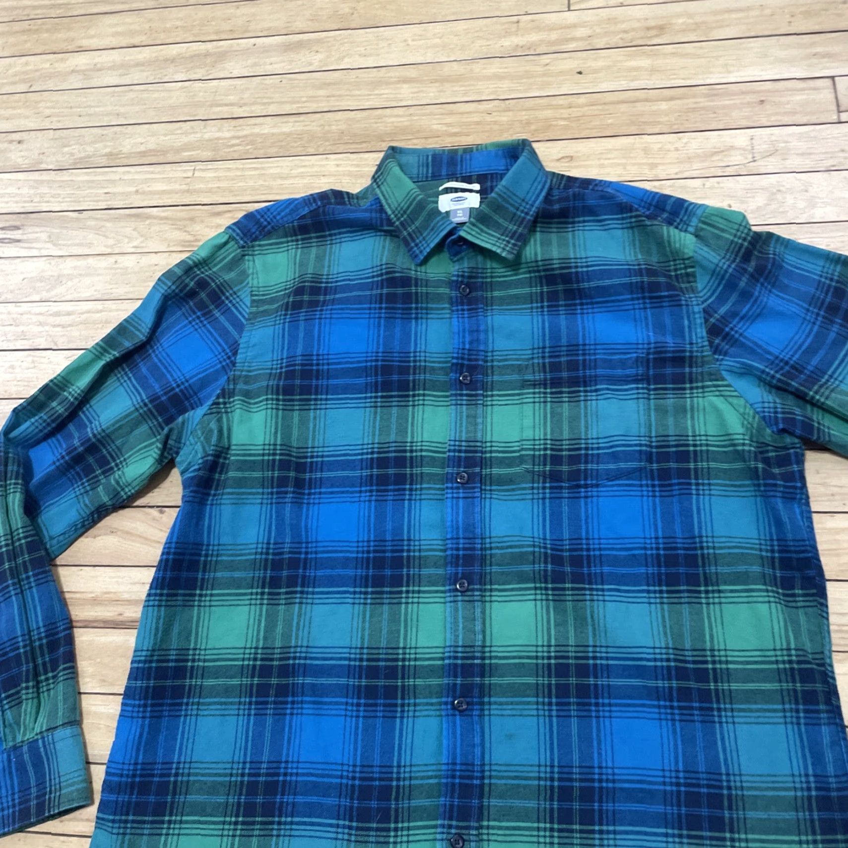 Old Navy OLD NAVY Flannel Shirt Men XL Blue Green Bright Blackwatch Plaid Button-Up Casual Outdoors Critical: Chamois Beach Pilled Size US XL / EU 56 / 4 - 4 Thumbnail