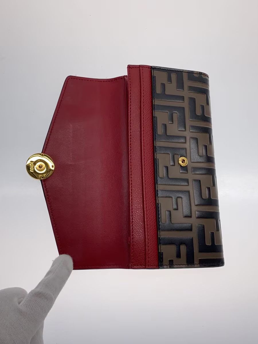 Fendi Fendi Zucca Pattern Leather Long Wallet Red Embossed Size ONE SIZE - 4 Thumbnail