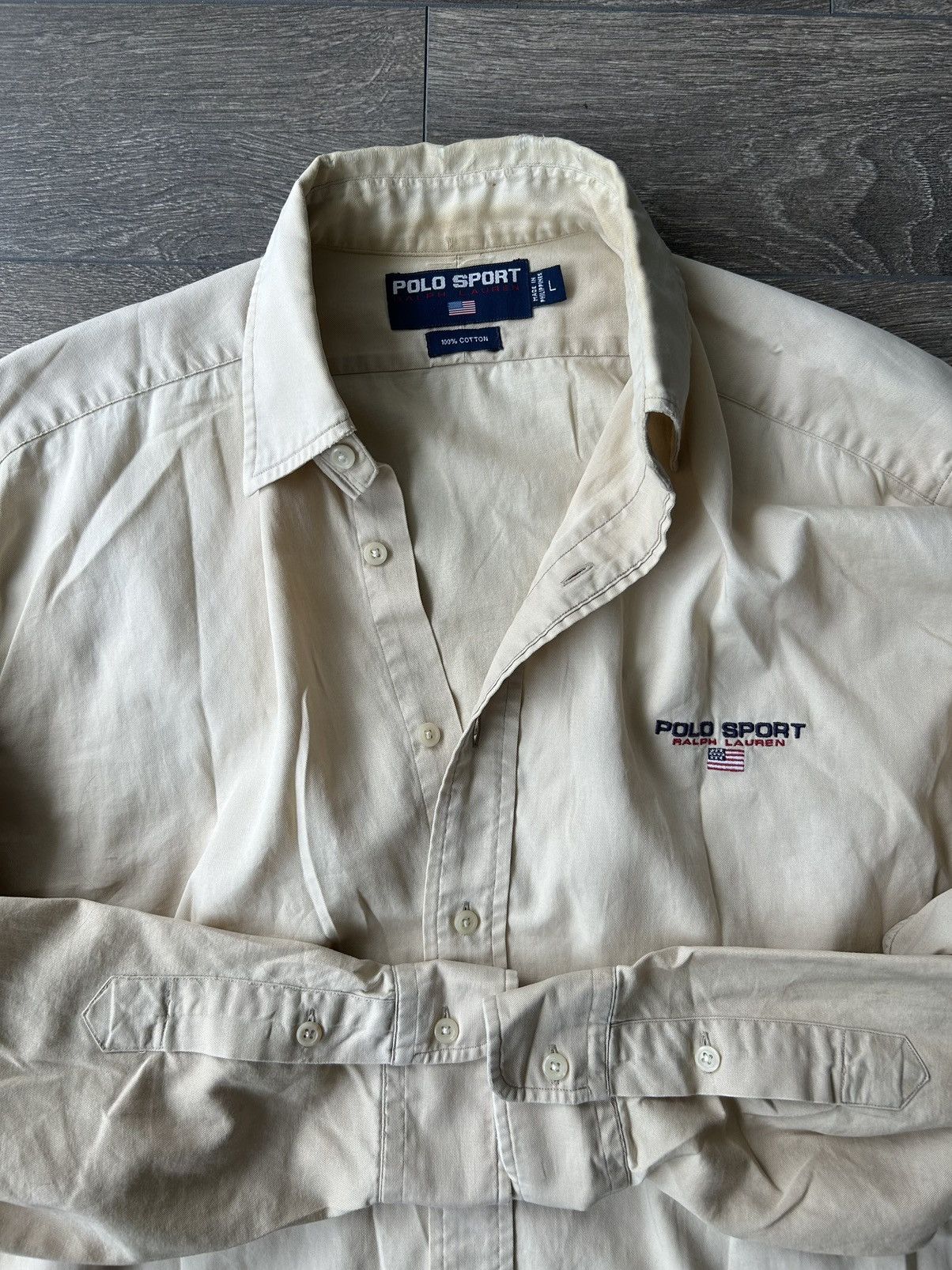 Polo Ralph Lauren Vintage Polo Sport Beige Shirt Size US L / EU 52-54 / 3 - 1 Thumbnail